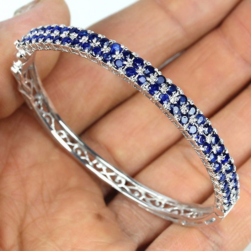 3 mm. Natural blue sapphire bracelet silver sterling 6.5 inch - 手鍊/手環 - 純銀 紅色