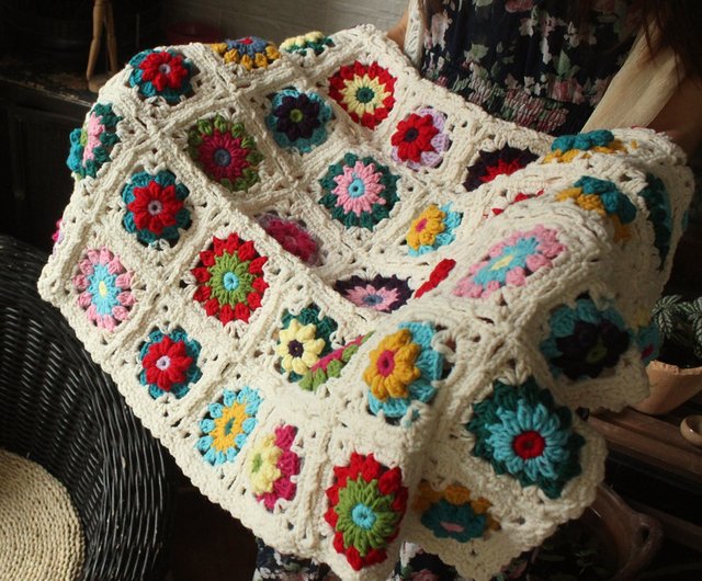 Mori girl handmade crochet blanket wool crochet flower color