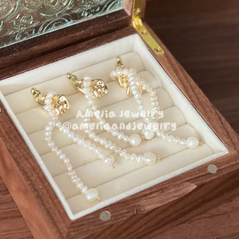 燭淚丨不規則淡水珍珠耳環丨流蘇復古耳釘丨鈦鋼鍍18K金耳環 - 耳環/耳夾/耳骨夾 - 珍珠 白色