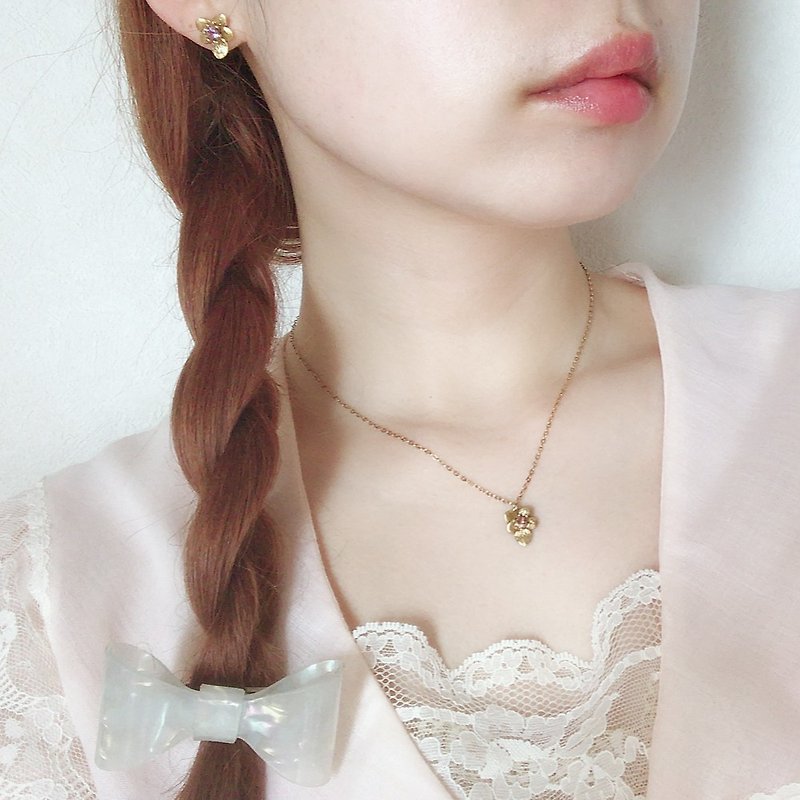 Violet necklace Harajuku kawaii Girly Vintage antique - สร้อยคอ - เครื่องเพชรพลอย สีทอง