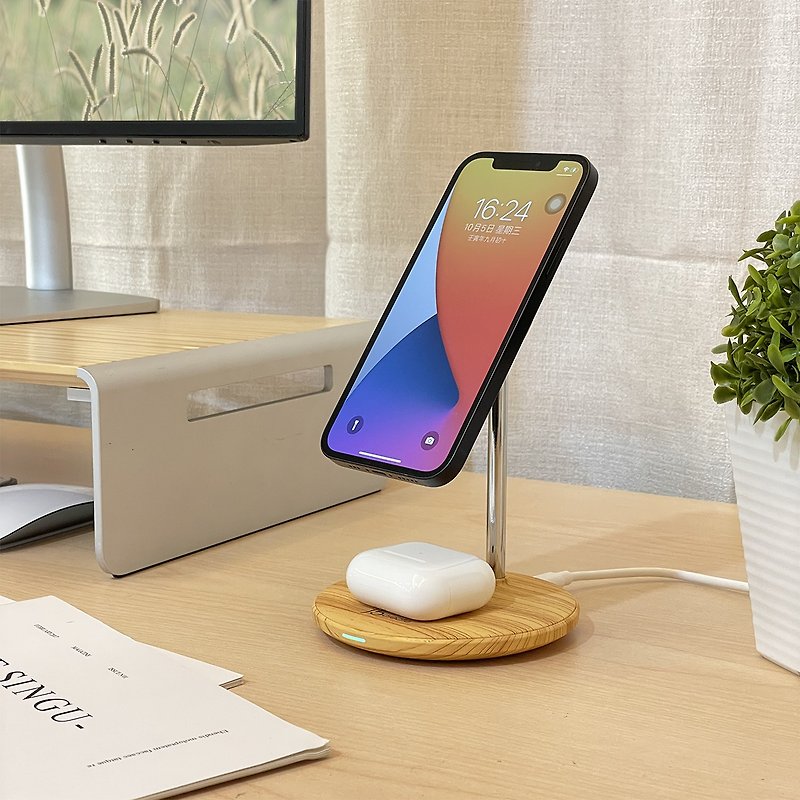 j5create-15W 2-in-1 Magnetic Wood Grain Wireless Charging Stand-JUPW2106NP - Phone Charger Accessories - Other Materials 