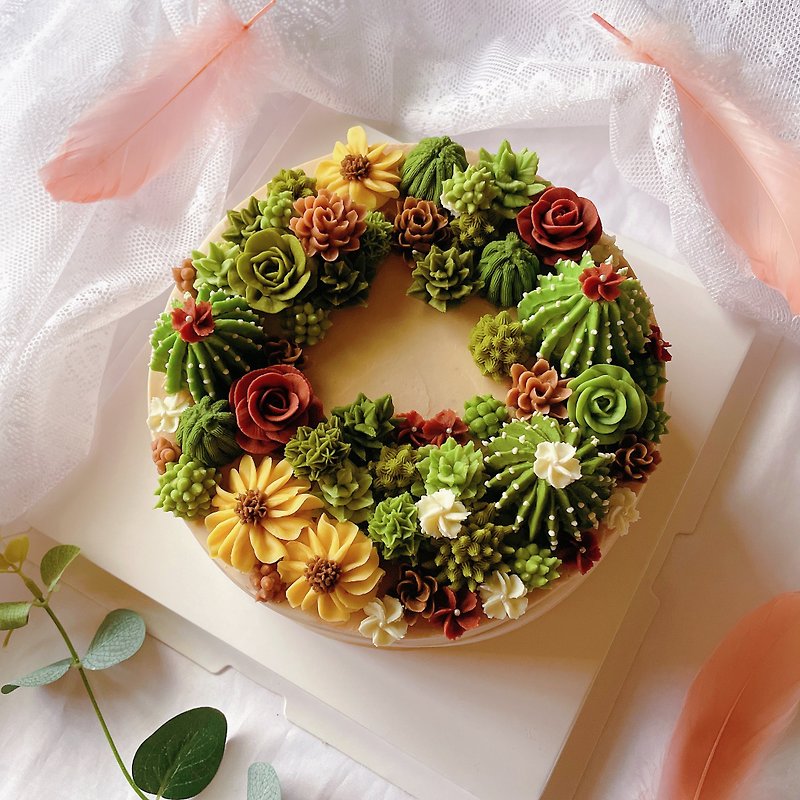 Succulent plant-shaped cake 8 inches only open for self-pickup (Tainan) - เค้กและของหวาน - อาหารสด สีนำ้ตาล