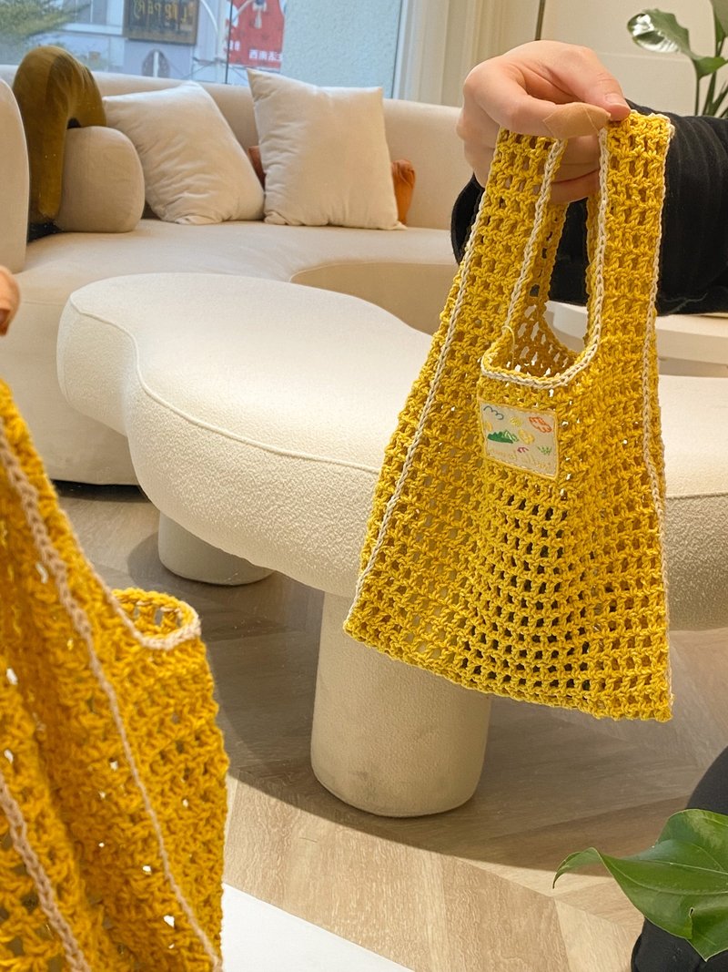 Golden glitter knitted tote bag - Handbags & Totes - Cotton & Hemp 