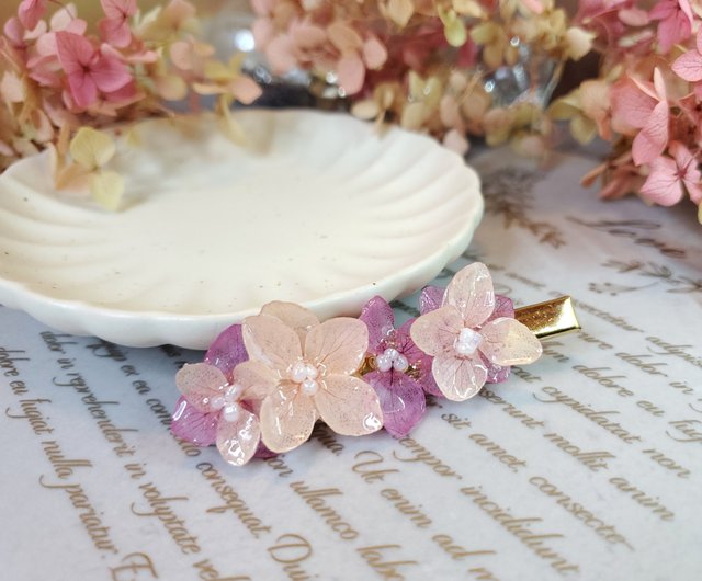 あじさい 不滅の花 レジンかんざしパープルライトオレンジ ショップ Nabi Honey Garden ヘアアクセサリー Pinkoi