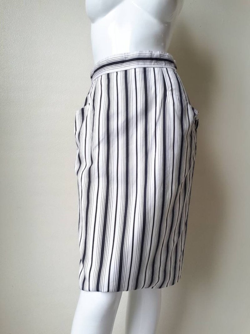 Rare Vintage 80's  Bernard Perris Black & White Pencil Skirt Rare Couture - 裙子/長裙 - 棉．麻 