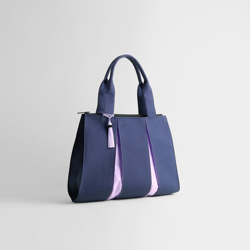 KOSHO ougi Canvas ToteBag FM lightweight Made in Japan with tassel Zip closure - Handbags & Totes - Cotton & Hemp Blue