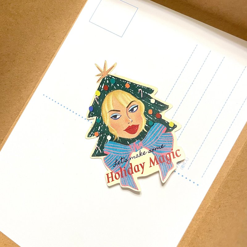 クリスマス レトロ イラストステッカー - スマホケース ノートPCステッカー スーツケース 防水 (2枚セット) - ステッカー・シール - 紙 グリーン