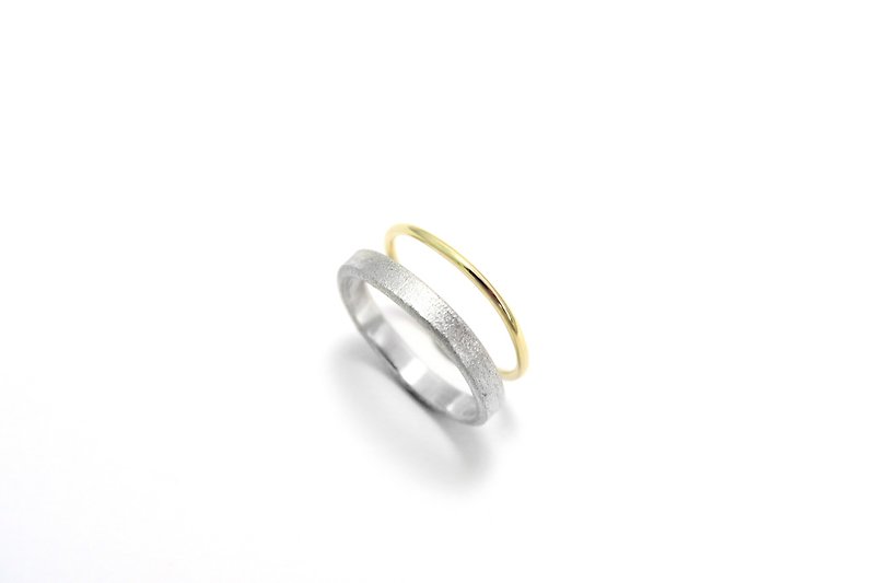 3mm Texture Ring - Silver + Thin Line Ring - Two Piece Set Silver Ring (18K Gold) - แหวนทั่วไป - เงินแท้ สีเงิน