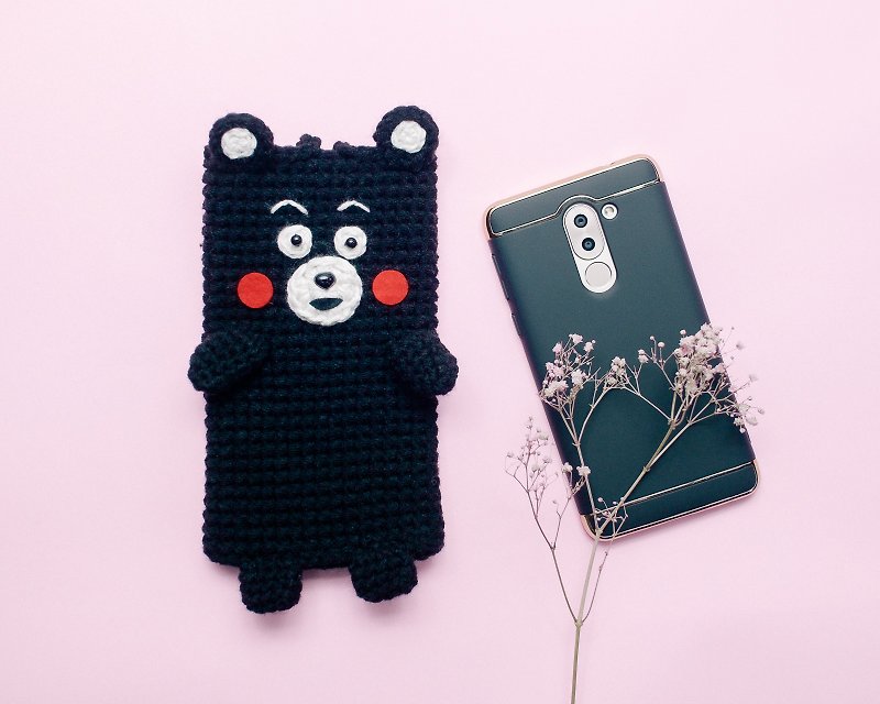 OOAK Gifts - Cellphone Case the Kumamon/ Crochet case/ Cozy case/ iPhone case. - เคส/ซองมือถือ - ผ้าฝ้าย/ผ้าลินิน สีดำ