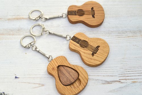 EngravedWoodBox Guitar keychain with pick, engraved keyring guitar pick for guitar player gift