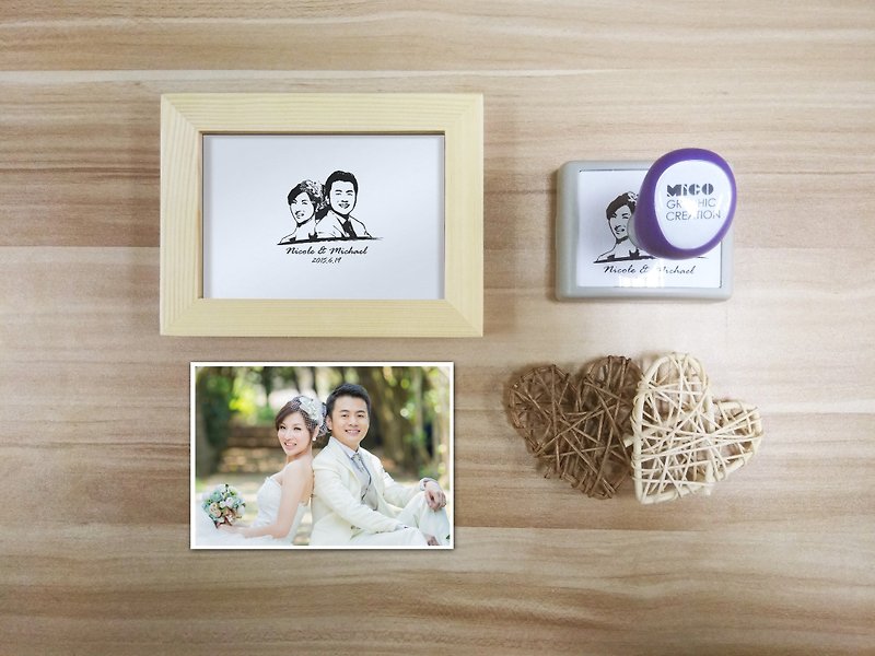 客製化肖像原子印+數碼圖像 版畫印章(雙人) 結婚禮物情人節禮物 - 印章/印台 - 塑膠 黑色