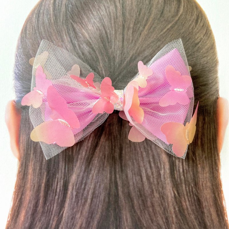 Big ribbon full of butterflies, pink - เครื่องประดับผม - ไฟเบอร์อื่นๆ สีม่วง