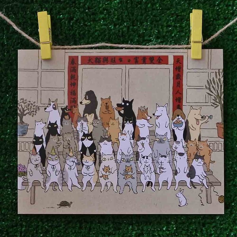 3貓小舖貓咪插畫明信片(畫家:貓小姐) – 天增歲月貓增壽 - 心意卡/卡片 - 紙 