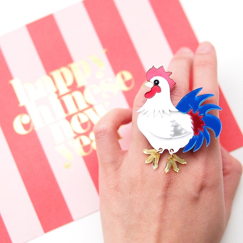 新年公雞戒指 - 戒指 - 壓克力 多色