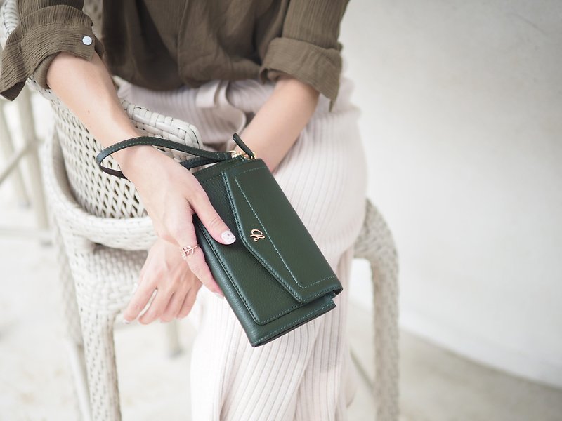 AVA (Green) : long wallet, green wallet , cow leather wallet - 長短皮夾/錢包 - 真皮 綠色