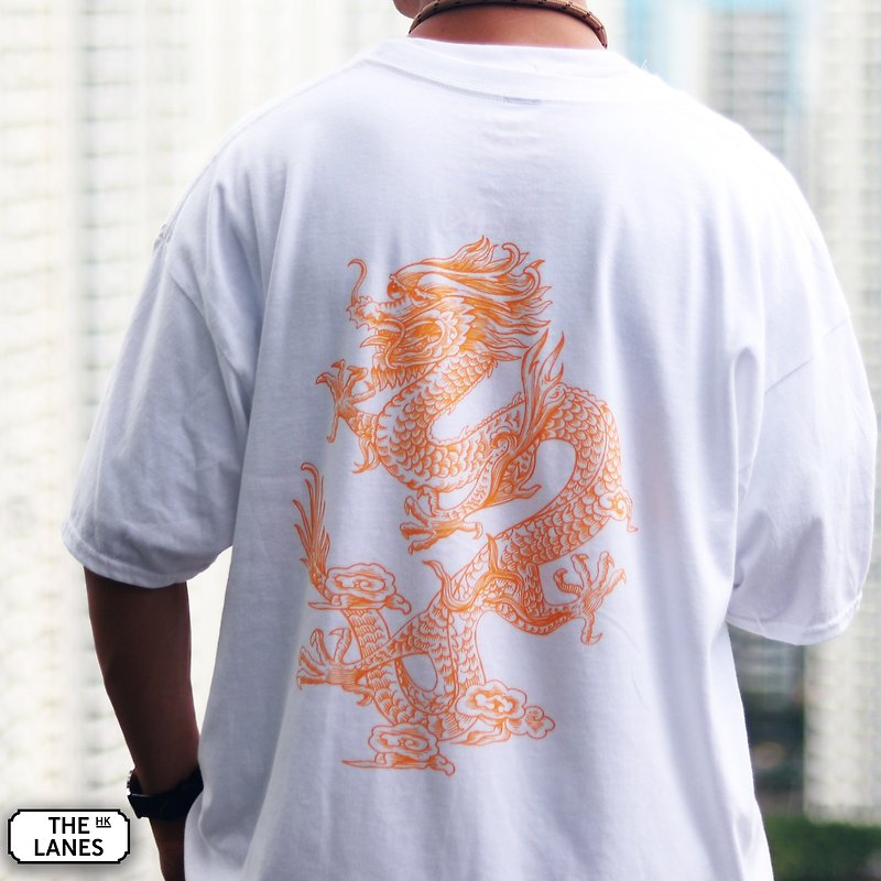 Hong Kong Auspicious Beast Golden Dragon pure cotton tee shirt - เสื้อยืดผู้ชาย - ผ้าฝ้าย/ผ้าลินิน ขาว
