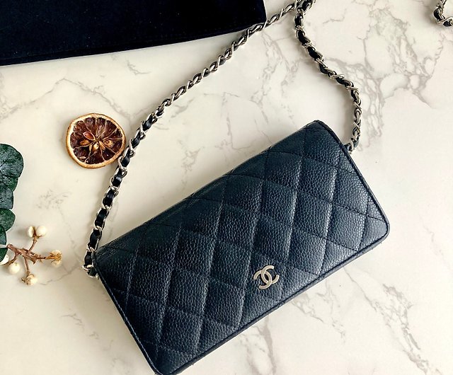 Chanel Black Caviar Leather Antique Gold WOC Wallet on Chain