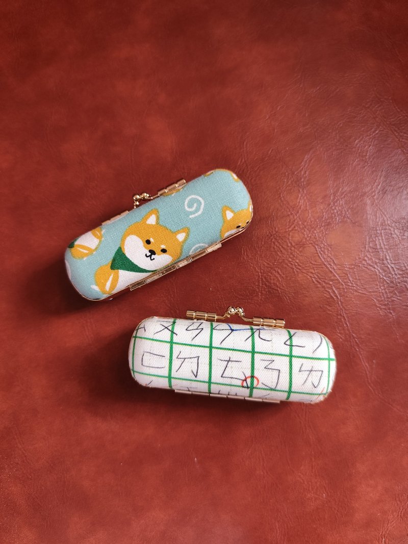 口金印章盒/藍綠柴犬/作業簿 - 居家收納/收納盒/儲物盒 - 棉．麻 綠色