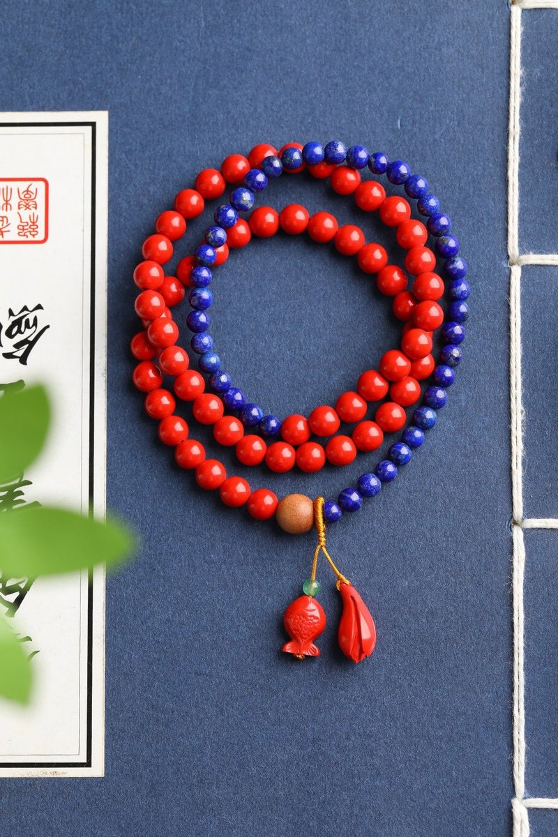Natural raw mineral cinnabar boutique red sand three-ring bracelet with a size of about 6mm and a cinnabar content of over 95% - สร้อยข้อมือ - เครื่องเพชรพลอย 