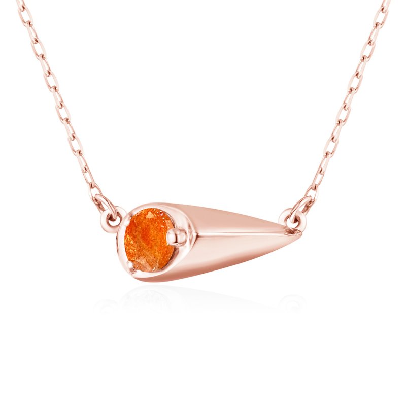 Oregon sunstone necklace pendant-Layering charm dainty necklace-Sideway teardrop - Necklaces - Precious Metals Orange