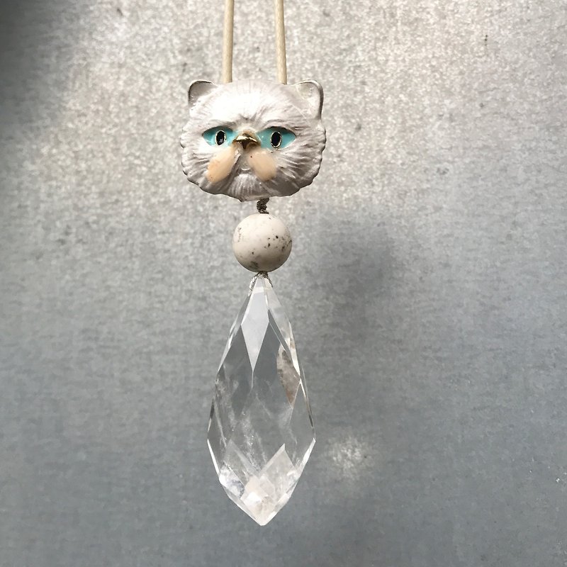 [Lost and find] natural white crystal white cat necklace - สร้อยคอ - เครื่องเพชรพลอย ขาว