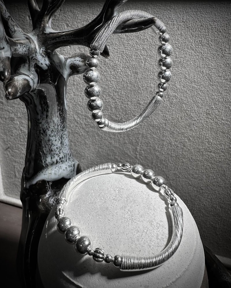 層次感 線性紋路銀管 銀製手環 - 手鍊/手環 - 純銀 