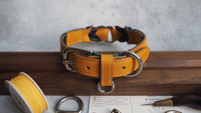 Purely handmade cowhide pet cat and dog collar leash, color and style can be customized, can be engraved, and can be customized - ปลอกคอ - หนังแท้ หลากหลายสี