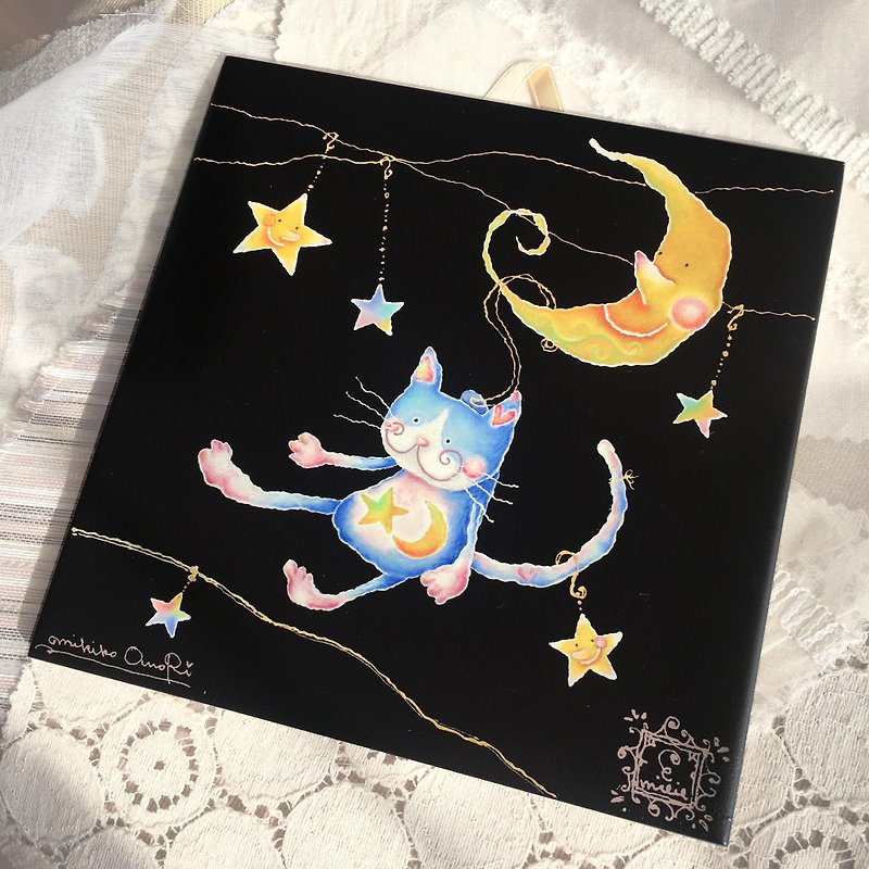飾りタイル・猫のエミリー〜月のリフト - 其他 - 陶 