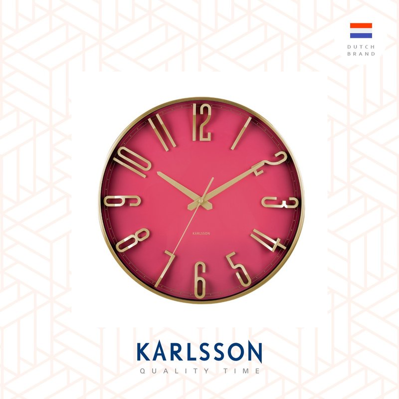 荷蘭Karlsson, Wall clock 35.5cm Elevated Glam dark pink - 時鐘/鬧鐘 - 其他金屬 紅色