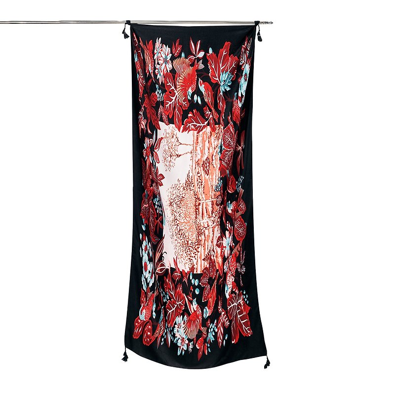 MAHANAKHON Scarf Flower and Bird-Black - Scarves - Other Materials Red