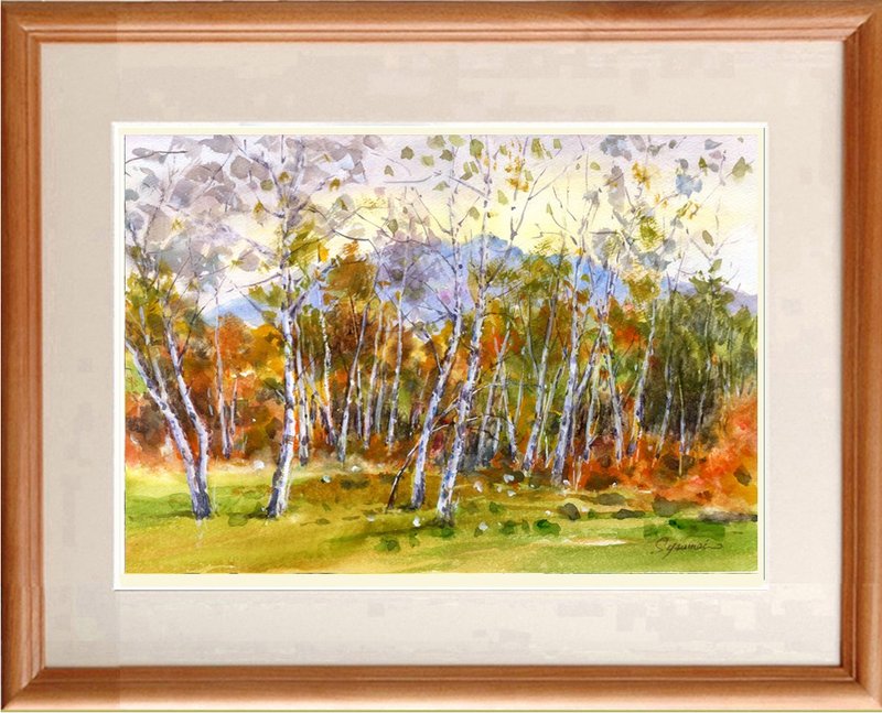 水彩画原画　妙高高原の秋 - 海報/掛畫/掛布 - 紙 橘色
