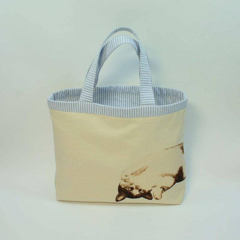Embroidery handbag 02-cat - Handbags & Totes - Cotton & Hemp White