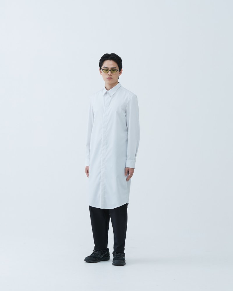 簡約中長版襯衫 Simple Long Shirt - 男襯衫/休閒襯衫 - 棉．麻 白色