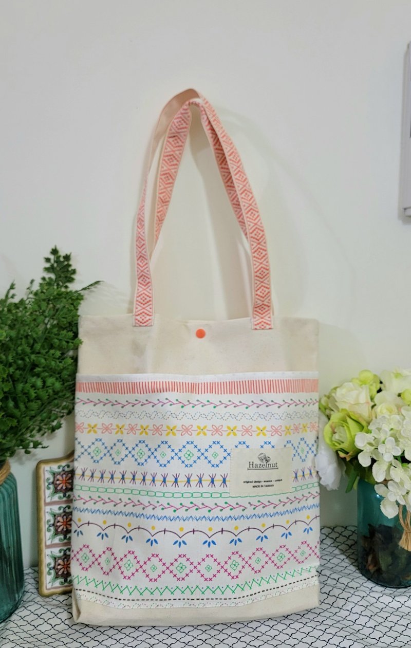 Nordic simple embroidered pattern canvas bag/handbag/cotton canvas/shoulder bag - Messenger Bags & Sling Bags - Cotton & Hemp 