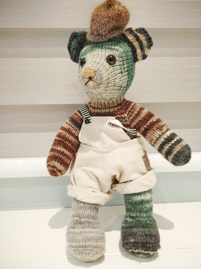 熊愛家族熊阿宅手工編織泰迪熊knitted teddy bearテディベア - 公仔/玩偶 - 羊毛 卡其色