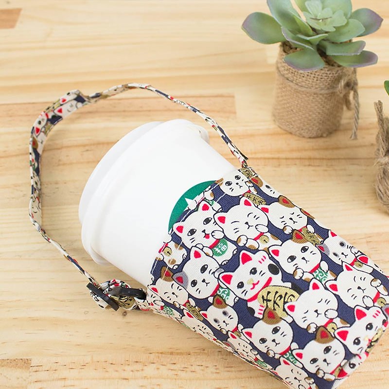 Taiwan flower cloth coffee bag - adjustable handle / green cup / portable beverage bag - อื่นๆ - ผ้าฝ้าย/ผ้าลินิน 
