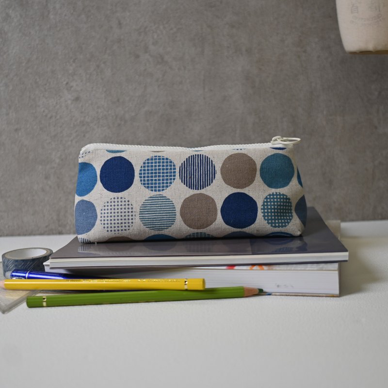 Large-capacity triangle pencil case with geometric blue dots - Pencil Cases - Cotton & Hemp Blue