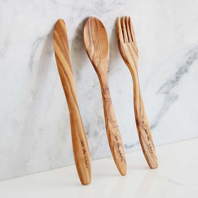 Olivewood CLASSIC Cutlery set 3 (carrying bag include) - Cutlery & Flatware - Wood Orange