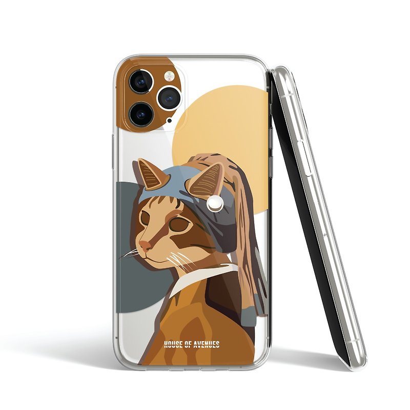 | HOA Original Design Phone Case | Cat with a Pearl Earring | Honey Yellow | - Phone Cases - Plastic Multicolor
