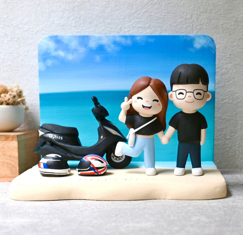 Customizable Wooden Cute Character Figures (Couple + Background) - Please send images for a quote; do not order directly. - Stuffed Dolls & Figurines - Wood Multicolor