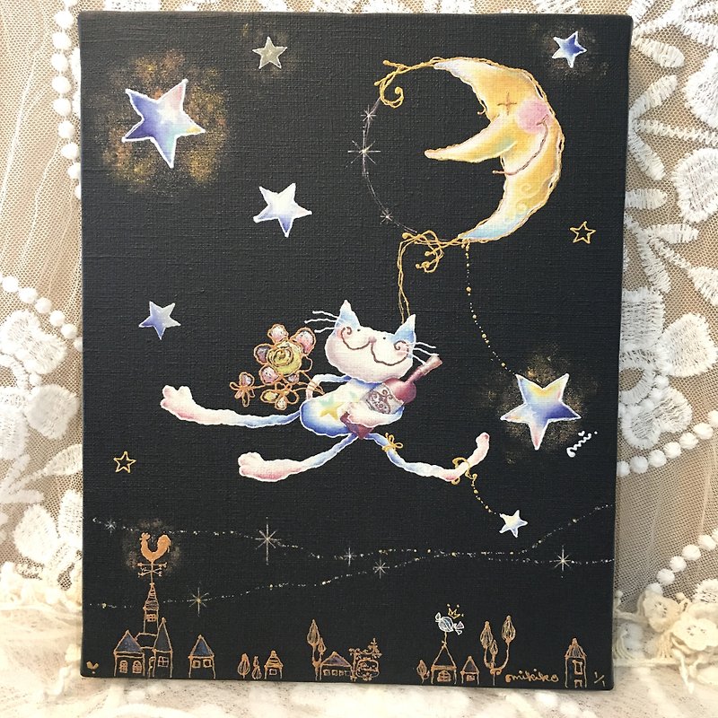アートキャンバスパネル・猫のエミリー・5 - ポスター・絵 - コットン・麻 ブラック