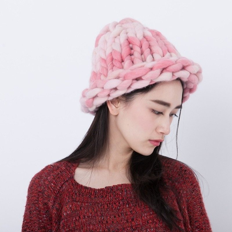 Handmade wool beanie/Pink - หมวก - ผ้าฝ้าย/ผ้าลินิน ขาว