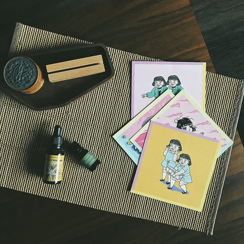 【Set of 4 】Original wood fragrance illustration postcard/Art Print/Desk head decoration - Cards & Postcards - Paper Pink