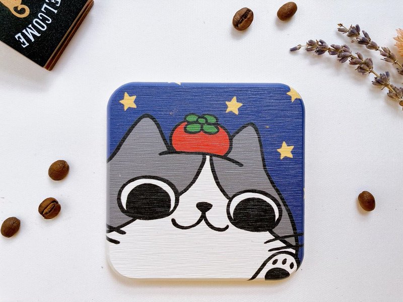 【Healing Diatomaceous Earth Coaster】Tomato Cat - Coasters - Other Materials Blue