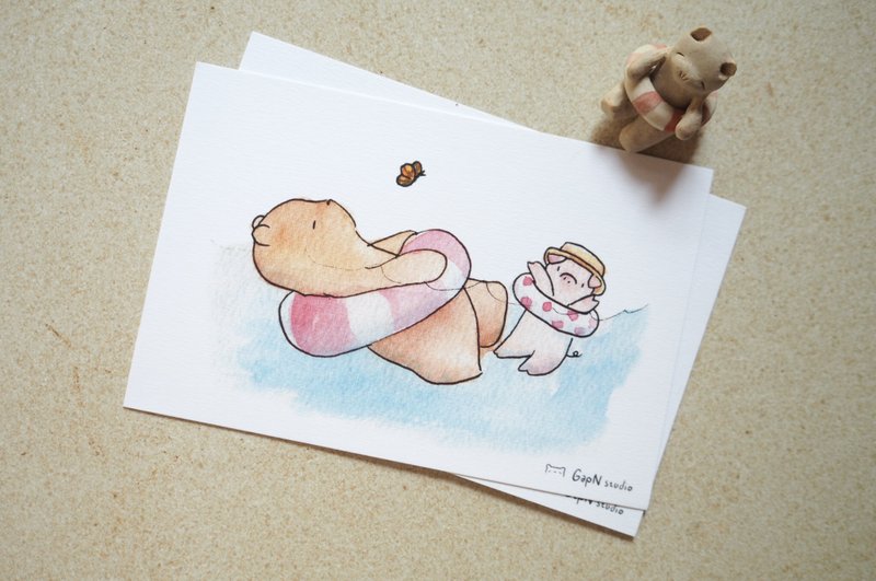 Bear's Pig year postcard To The Sea - 卡片/明信片 - 紙 藍色