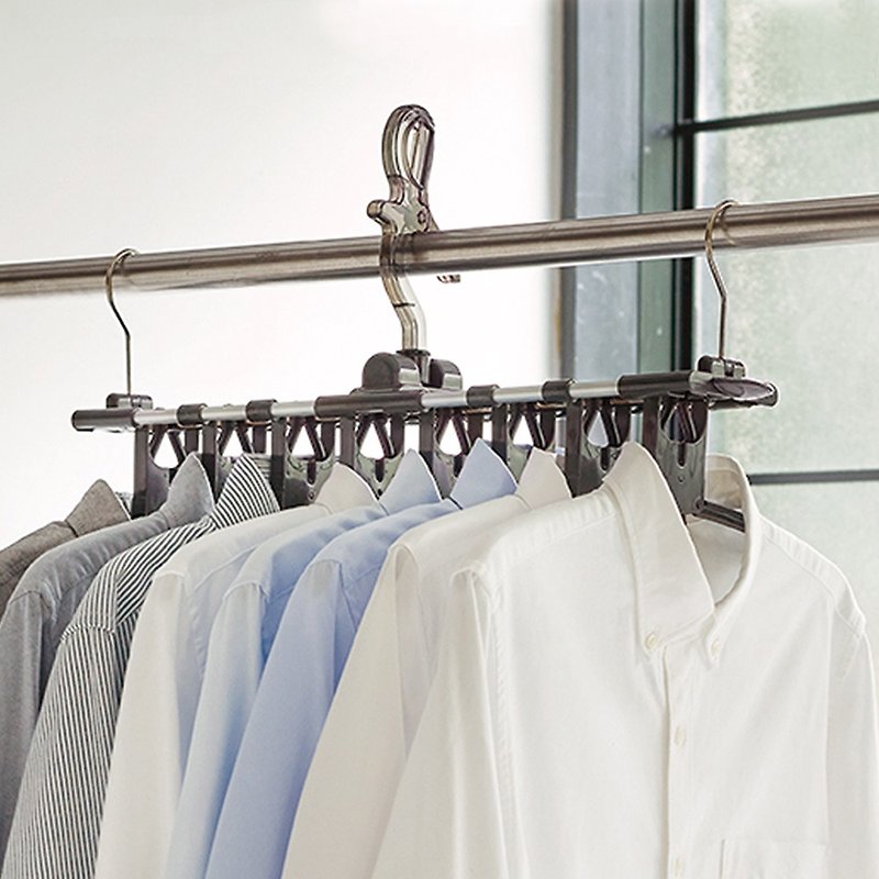 Japan's Tianma ALBET retro style instant collection 8-link folding windproof clothes hanger - ตะขอที่แขวน - อลูมิเนียมอัลลอยด์ สีดำ