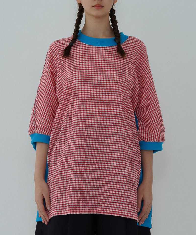 CHECK SHORT SLEEVE T-SHIRT　チェック ショートスリーブ Tシャツ - 女 T 恤 - 聚酯纖維 紅色