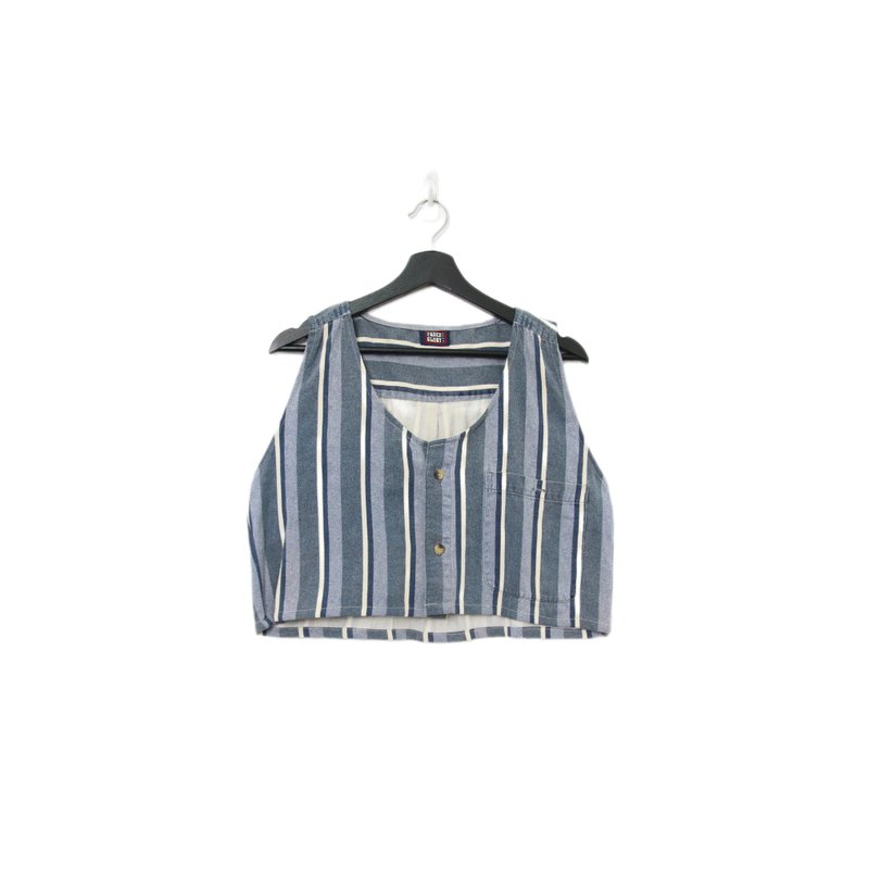 Back to Green-再製水洗丹寧條紋背心 鐵灰色 tt-05 vintage vest - 背心/無袖上衣 - 棉．麻 