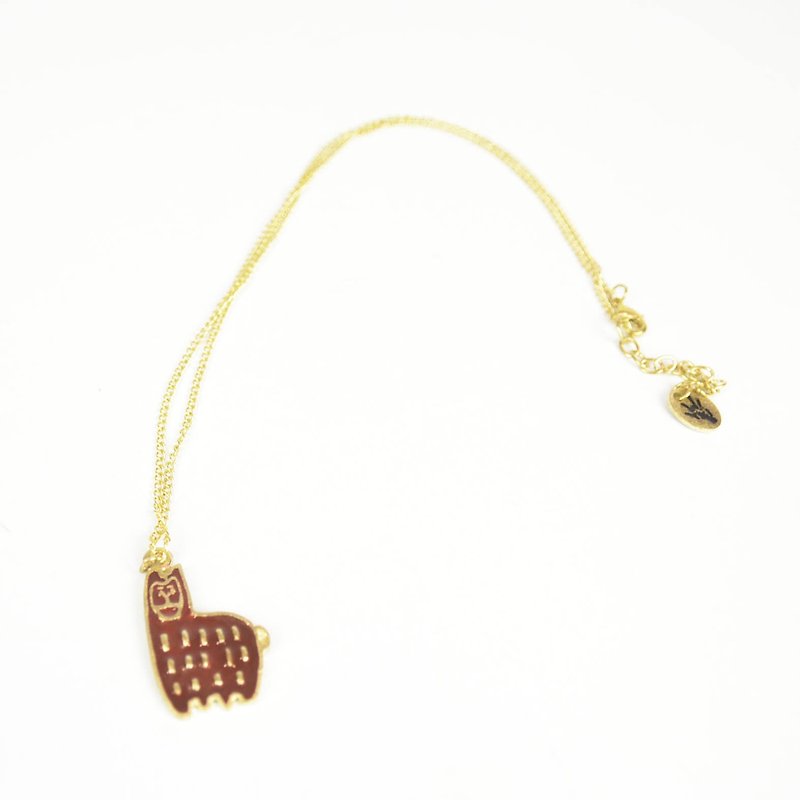 Doom animal party Bronze necklace - giggle alpaca - fair trade - สร้อยคอ - โลหะ สีทอง