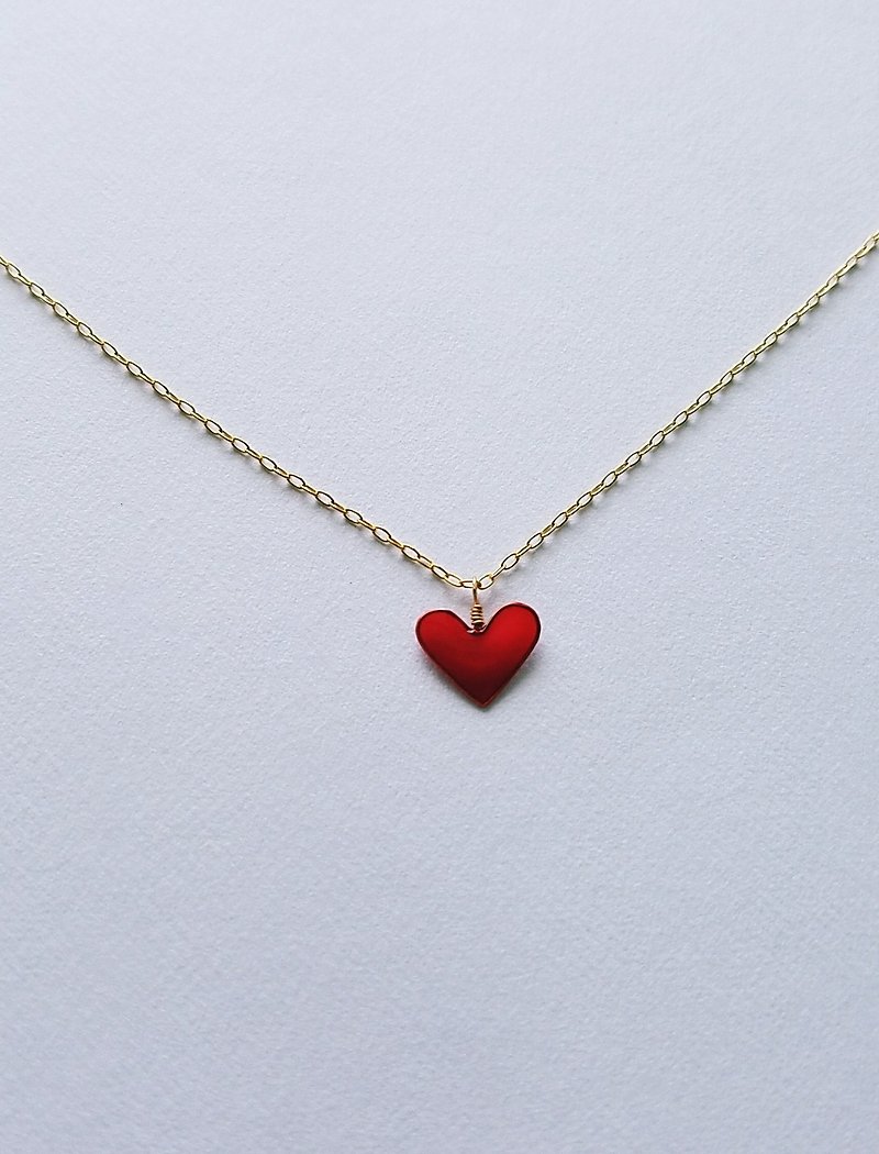 mini heart pendant&necklace red - สร้อยคอ - เรซิน สีแดง